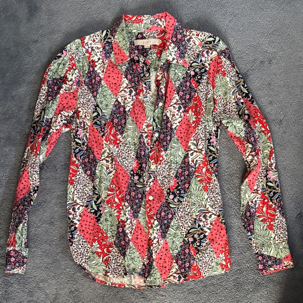 LOFT Floral Patchwork Shirt - Red, Green, Navy